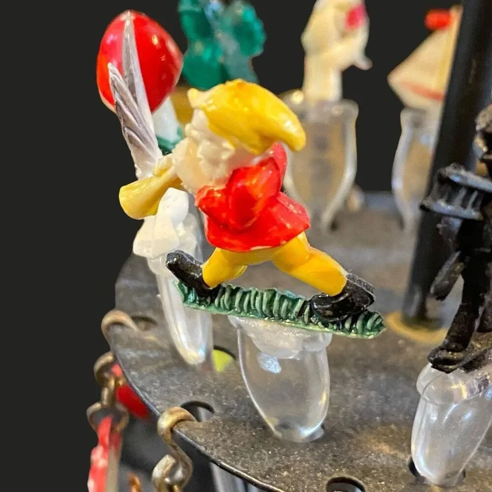Vintage Bar Cocktail Picks & Charms on Metal Stand Retro Plastic Sticks Charms C